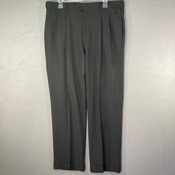 Savane Mens Dress Pants 36x30 Gray Pleated Cuffed Hem Polyester Career Casual - Picture 1 of 8